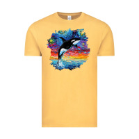 Vintage Mustard Orca Killer Whale Starry Night Impressionist Dog Art By Aja Vintage Tee - PixelFlow