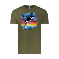 Vintage Olive Orca Killer Whale Starry Night Impressionist Dog Art By Aja Vintage Tee - PixelFlow