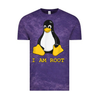 Cloud Purple Linux Mascot Tux the Penguin I Am Root TShirt Men Women Kids Vintage Tee - PixelFlow