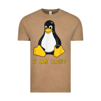 Vintage Coffee Linux Mascot Tux the Penguin I Am Root TShirt Men Women Kids Vintage Tee - PixelFlow
