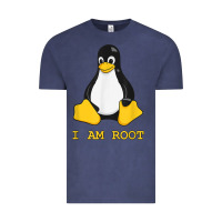 Vintage Denim Linux Mascot Tux the Penguin I Am Root TShirt Men Women Kids Vintage Tee - PixelFlow