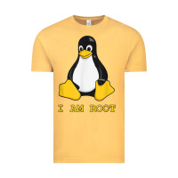 Vintage Mustard Linux Mascot Tux the Penguin I Am Root TShirt Men Women Kids Vintage Tee - PixelFlow
