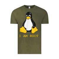 Vintage Olive Linux Mascot Tux the Penguin I Am Root TShirt Men Women Kids Vintage Tee - PixelFlow