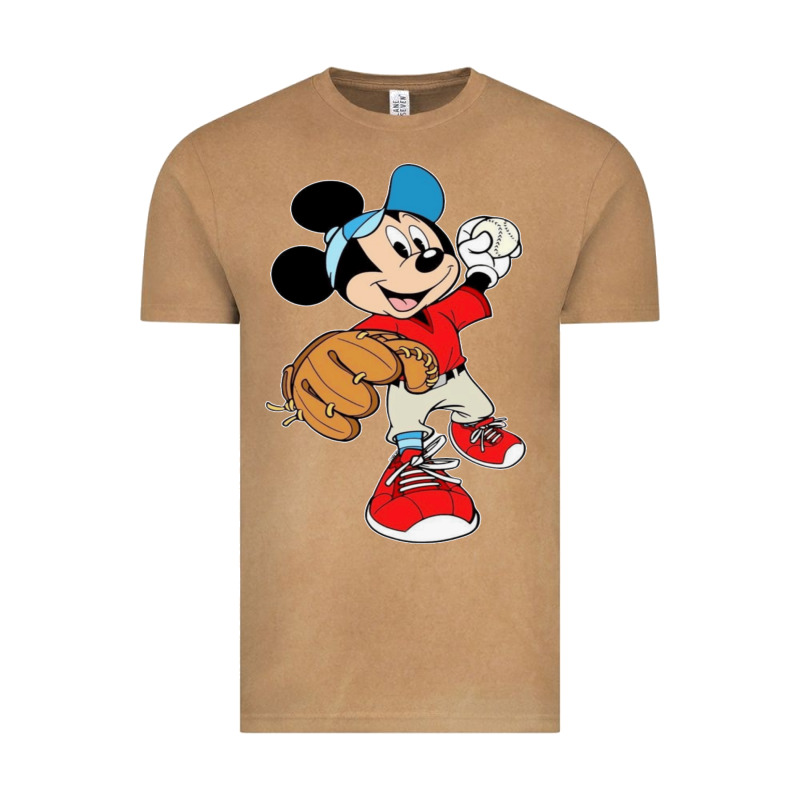 Micky-playing-baseball-cartoon-illustration-- Vintage Tee by PixelFlow | Teevron