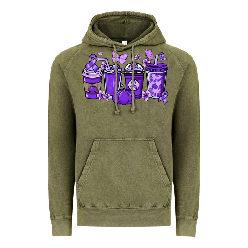 Cancer Coffee Cups Purple Ribbon Vintage Hoodie by NancyCooperArtShop | Teevron