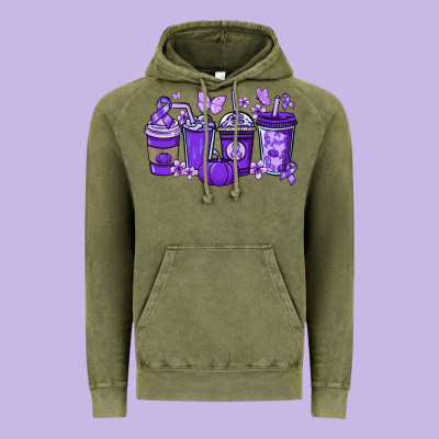 Cancer Coffee Cups Purple Ribbon Vintage Hoodie Designed By Nancycooperartshop