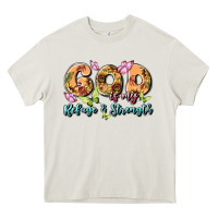Cream god is my refuge and strength Heavy Core Tee - MaliasSmallBusiness