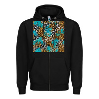 Black turquoise glitter cowhide leopard seamless pattern Zipper Hoodie - BundleAndBundleShop