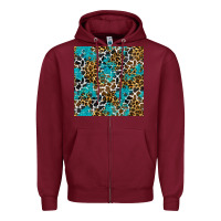 Burgundy turquoise glitter cowhide leopard seamless pattern Zipper Hoodie - BundleAndBundleShop