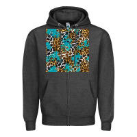 Charcoal Heather turquoise glitter cowhide leopard seamless pattern Zipper Hoodie - BundleAndBundleShop