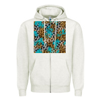 Oatmeal Heather turquoise glitter cowhide leopard seamless pattern Zipper Hoodie - BundleAndBundleShop