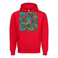 Red turquoise glitter cowhide leopard seamless pattern Zipper Hoodie - BundleAndBundleShop