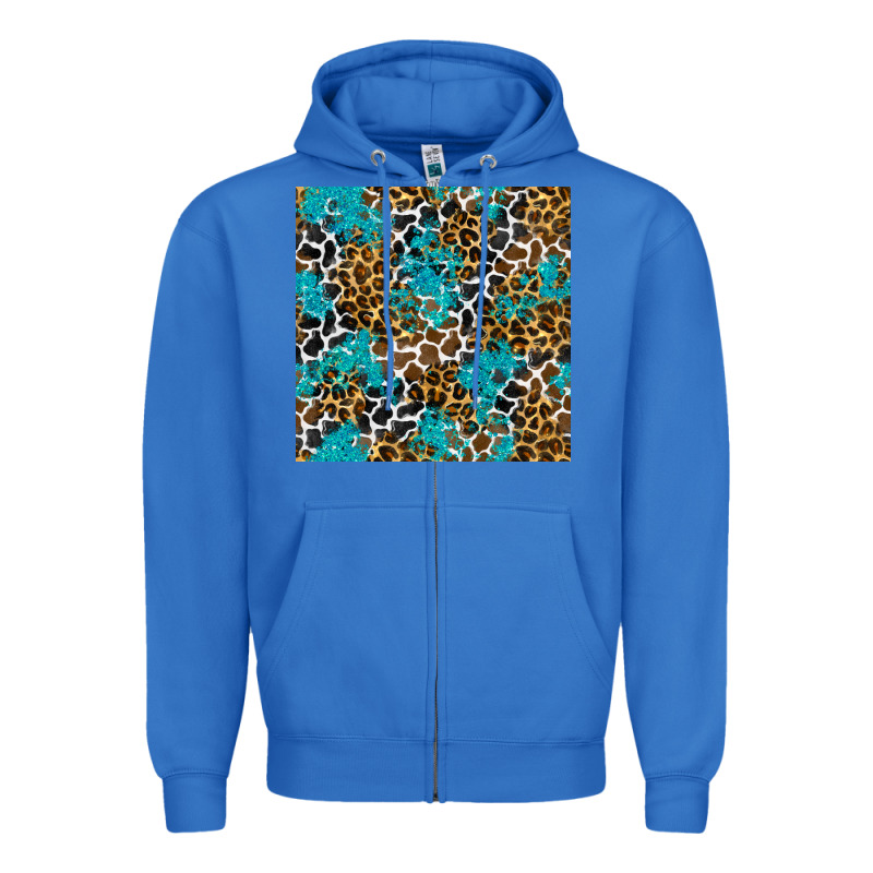 Turquoise Glitter Cowhide Leopard Seamless Pattern Zipper Hoodie by BundleAndBundleShop | Teevron