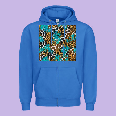 Turquoise Glitter Cowhide Leopard Seamless Pattern Zipper Hoodie Designed By Bundleandbundleshop