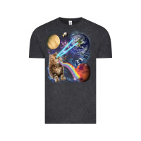 Vintage Black Fluffy Kitten Shoot Laser Rainbow Space Galaxy, Cat Gifts Vintage Tee - SnappyArt
