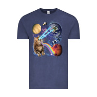 Vintage Denim Fluffy Kitten Shoot Laser Rainbow Space Galaxy, Cat Gifts Vintage Tee - SnappyArt