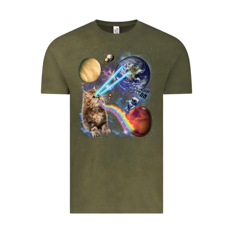 Fluffy Kitten Shoot Laser Rainbow Space Galaxy, Cat Gifts Vintage Tee by SnappyArt | Teevron