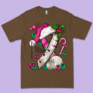 Pink Christmas Breast Cancer Ribbon Volleyball Premium Tee Designed By Bundleandbundleshop