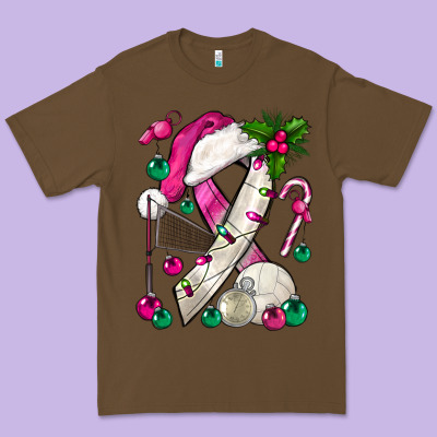 Pink Christmas Breast Cancer Ribbon Volleyball Premium Tee Designed By Bundleandbundleshop