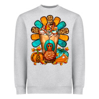 Heather Grey Thanksgiving Cold Drink Frappe Heavyweight Sweatshirt - FaDigitalArtStudio