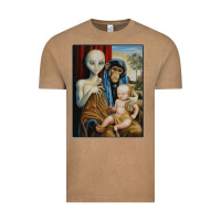 Vintage Coffee alien chimp baby religion conspiracy poster Vintage Tee - FloraArt