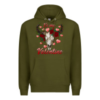 Army Green be my valentine bull skull Premium Hoodie - RanaPortraitStore