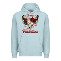Blue Mist be my valentine bull skull Premium Hoodie - RanaPortraitStore
