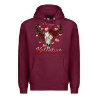 Burgundy be my valentine bull skull Premium Hoodie - RanaPortraitStore