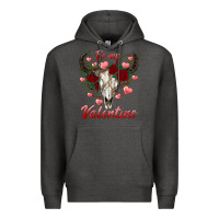Charcoal Heather be my valentine bull skull Premium Hoodie - RanaPortraitStore