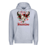 Heather Grey be my valentine bull skull Premium Hoodie - RanaPortraitStore