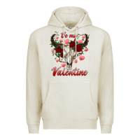 Oatmeal Heather be my valentine bull skull Premium Hoodie - RanaPortraitStore