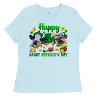 Baby Blue Happy Saint Patrick'S Day With Clover Ladies Tee - BundleAndBundleShop