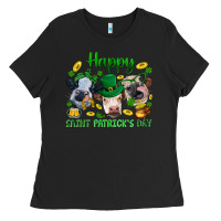 Black Happy Saint Patrick'S Day With Clover Ladies Tee - BundleAndBundleShop