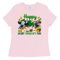 Bubblegum Pink Happy Saint Patrick'S Day With Clover Ladies Tee - BundleAndBundleShop