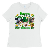 White Happy Saint Patrick'S Day With Clover Ladies Tee - BundleAndBundleShop