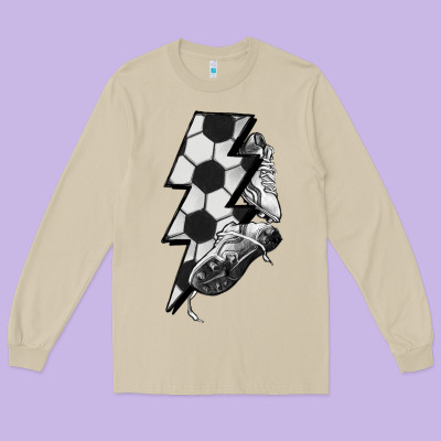 Lightning Bolt Soccer Long Sleeve Tee Designed By Howdyjamesfarm