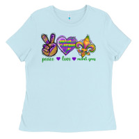Baby Blue Peace Love Mardi Gras Ladies Tee - BundleAndBundleShop