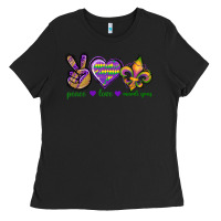 Black Peace Love Mardi Gras Ladies Tee - BundleAndBundleShop