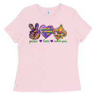 Bubblegum Pink Peace Love Mardi Gras Ladies Tee - BundleAndBundleShop