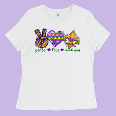 Peace Love Mardi Gras Ladies Tee Designed By Bundleandbundleshop