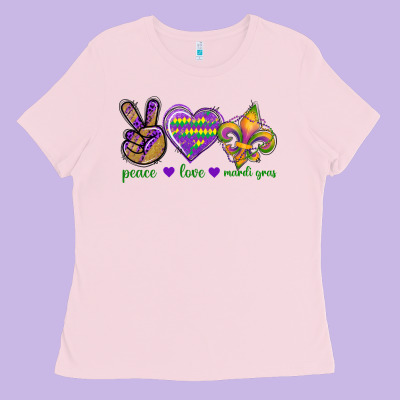 Peace Love Mardi Gras Ladies Tee Designed By Bundleandbundleshop