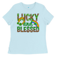 Baby Blue Lucky And Blessed St Patricks Ladies Tee - BundleAndBundleShop