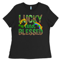 Black Lucky And Blessed St Patricks Ladies Tee - BundleAndBundleShop