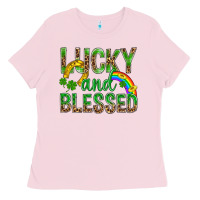 Bubblegum Pink Lucky And Blessed St Patricks Ladies Tee - BundleAndBundleShop