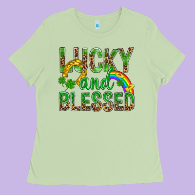 Lucky And Blessed St Patricks Ladies Tee Designed By Bundleandbundleshop