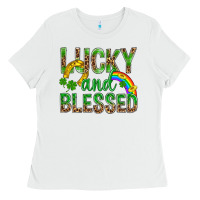 White Lucky And Blessed St Patricks Ladies Tee - BundleAndBundleShop
