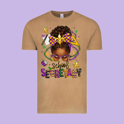 Mardi Gras School Secretary Afro Messy Bun Vintage Tee Designed By Texasbilliewilder