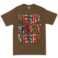 Cacao Merry Merry Merry Christmas Lightning Bolt Premium Tee - BundleAndBundleShop