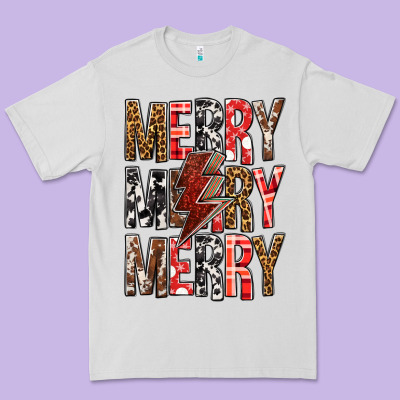 Merry Merry Merry Christmas Lightning Bolt Premium Tee Designed By Bundleandbundleshop