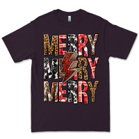 Plum Merry Merry Merry Christmas Lightning Bolt Premium Tee - BundleAndBundleShop